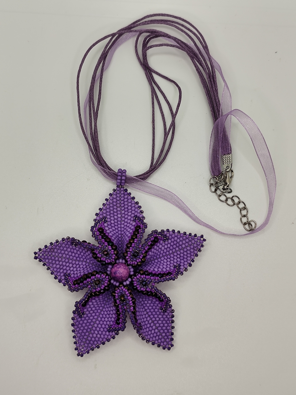 Purple Beaded Floral Pendant Necklace - Women Jewelry